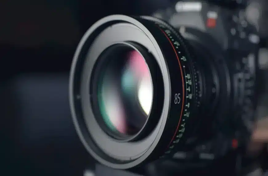 The close-up shot of a camera lens.