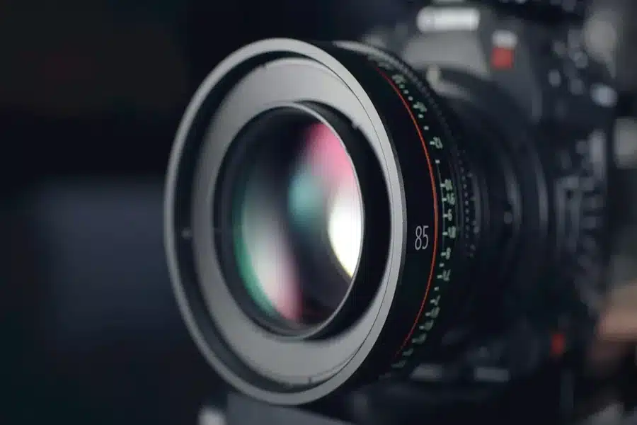The close-up shot of a camera lens.